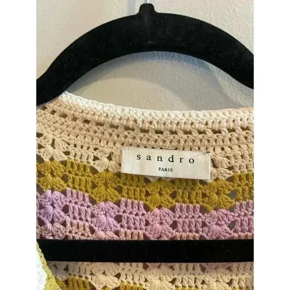 Sandro Multicoloured crochet polo mini dress 38 US 6 S M knit stripe Ethel multi - Picture 8 of 12